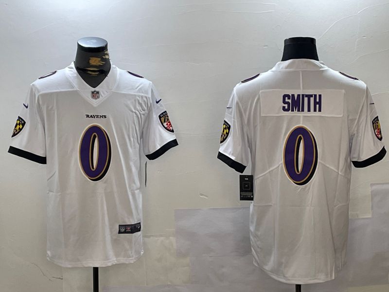 Men Baltimore Ravens #0 Smith White Second generation 2024 Nike Limited NFL Jersey style 1
